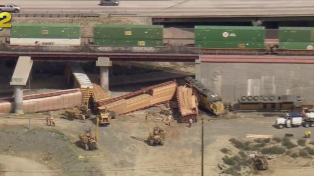 Train Hauling Lumber Derails In Colton, Sparks Fire