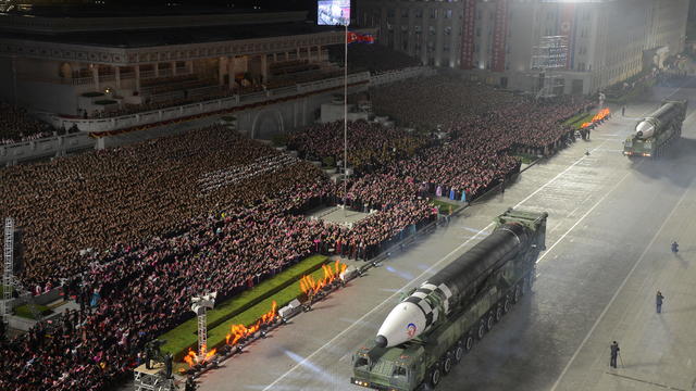 Nighttime military parade to mark the 90th anniversary of the founding of the Korean People's Revolutionary Army in Pyongyang 